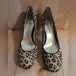 Anne Klein Brown and Black Heels with Leopard Print Size 6 M